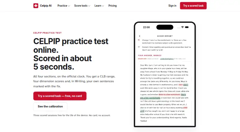 The Celpip AI homepage