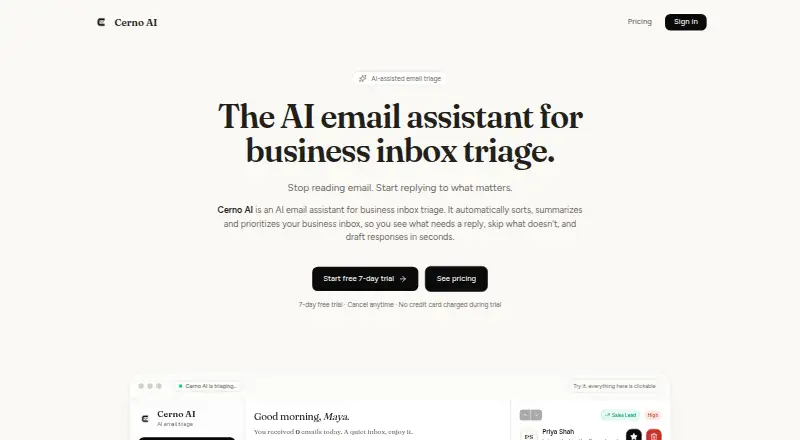 The Cerno AI homepage