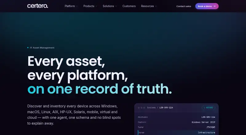 The Certero for Enterprise ITAM homepage