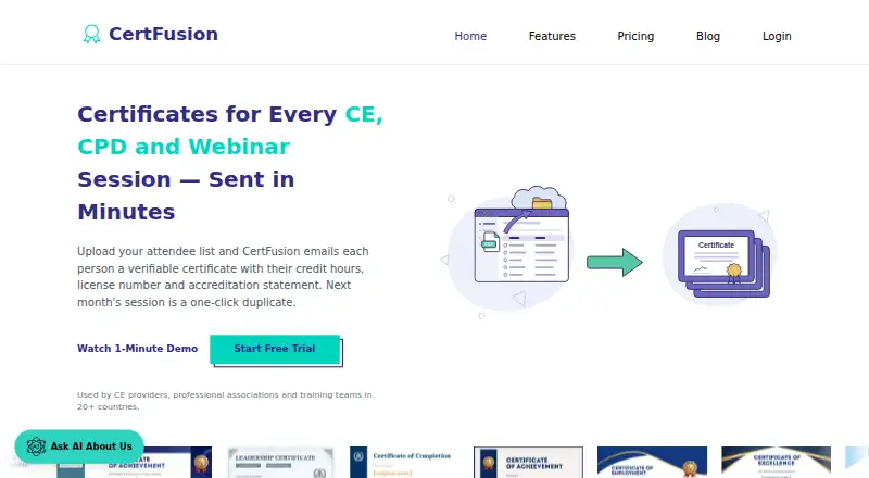 The CertFusion homepage