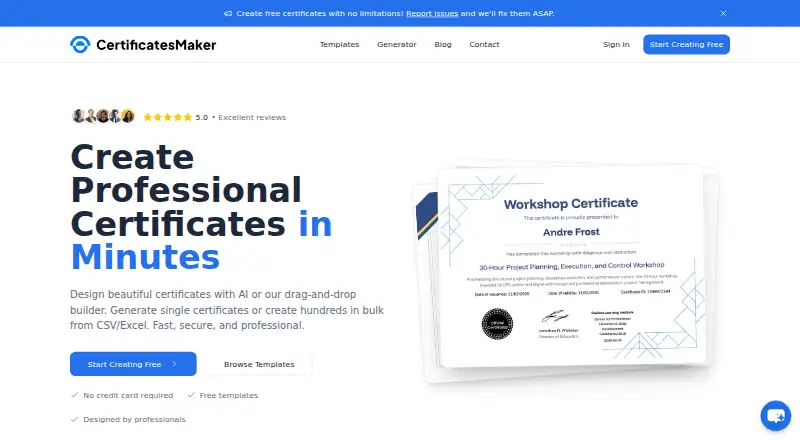 The CertificatesMaker homepage
