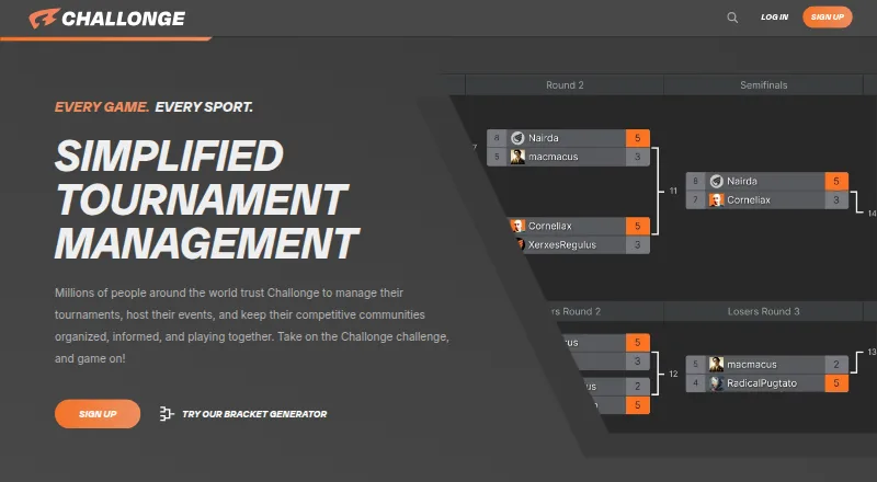 The Challonge homepage