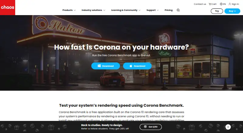 The Corona Benchmark homepage