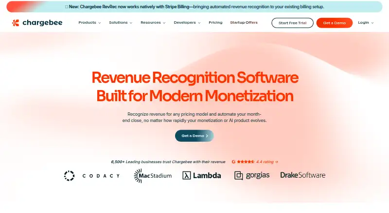 The Chargebee RevRec homepage