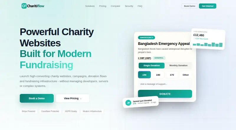 The Charitiflow homepage