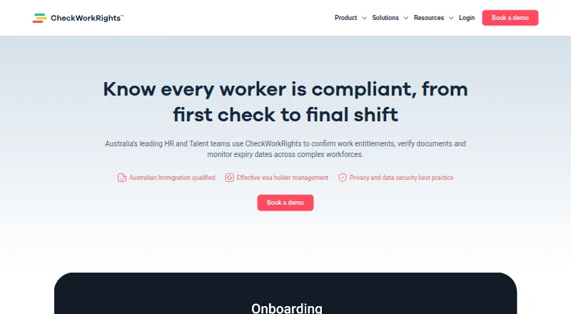 The CheckWorkRights homepage