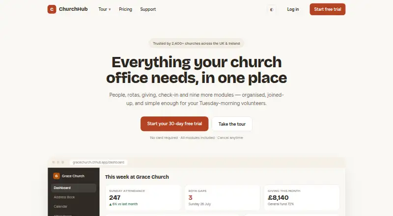The ChurchHub homepage