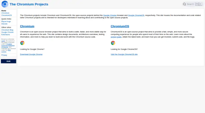 The Chromium homepage