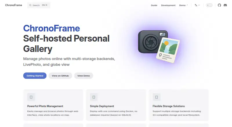 The ChronoFrame homepage