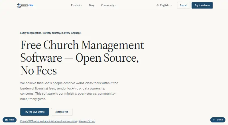 The ChurchCRM homepage