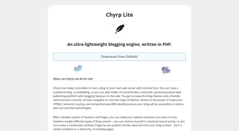 The Chyrp Lite homepage