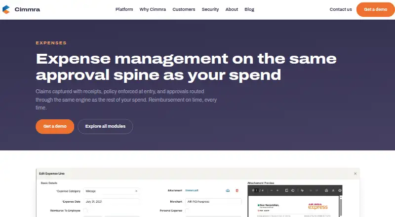 The Cimmra Expenses homepage