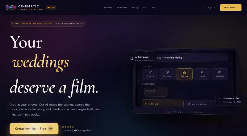 The Cinematic Slideshow Studio homepage