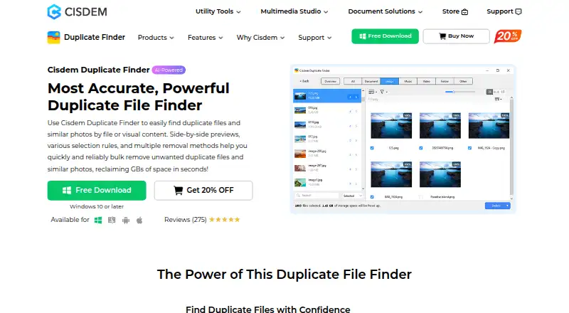 The Cisdem Duplicate Finder homepage