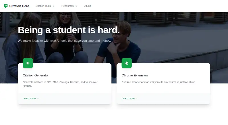The Citation Hero homepage