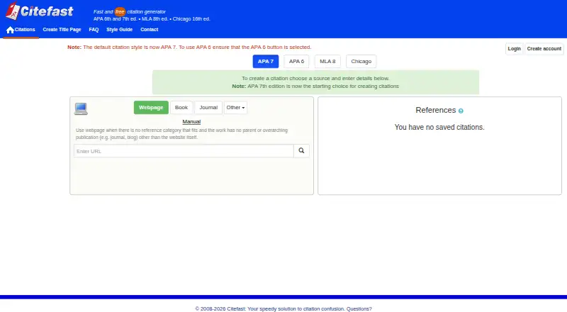 The Citefast homepage