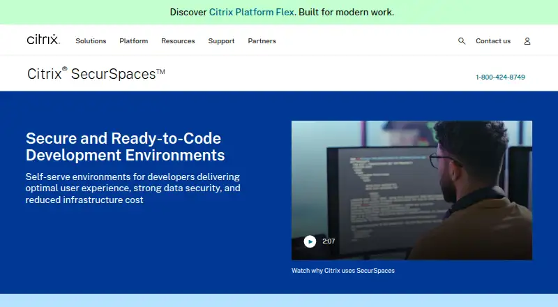 The Citrix SecurSpaces homepage