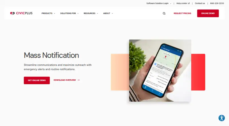 The CivicPlus Mass Notification homepage