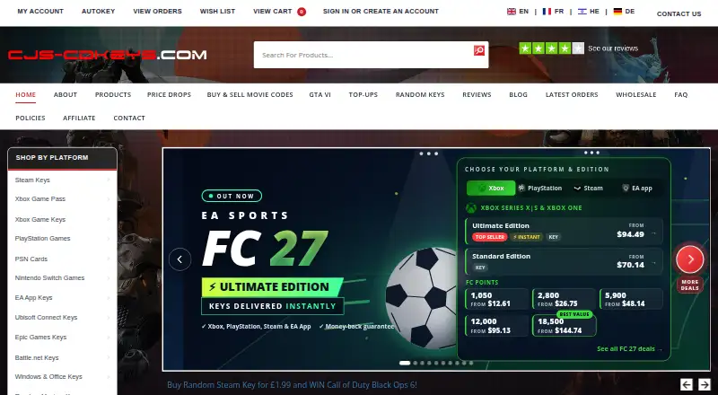 The CJS CD Keys homepage