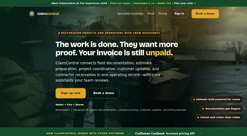 The ClaimControl homepage