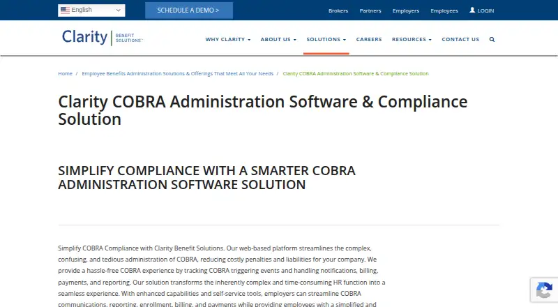 The Clarity COBRA Administration homepage