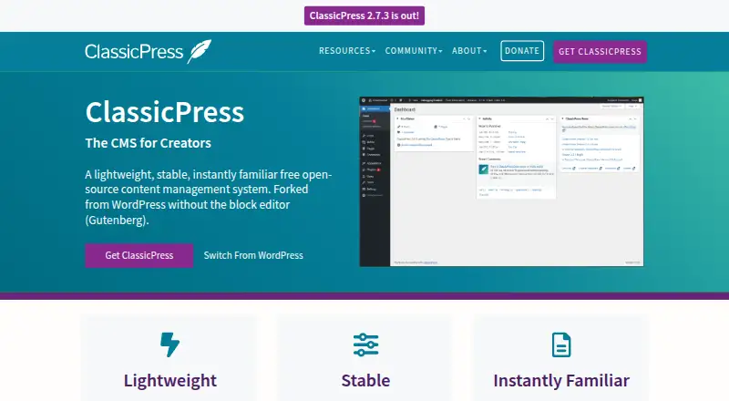 The ClassicPress homepage