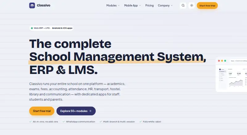 The Classivo homepage