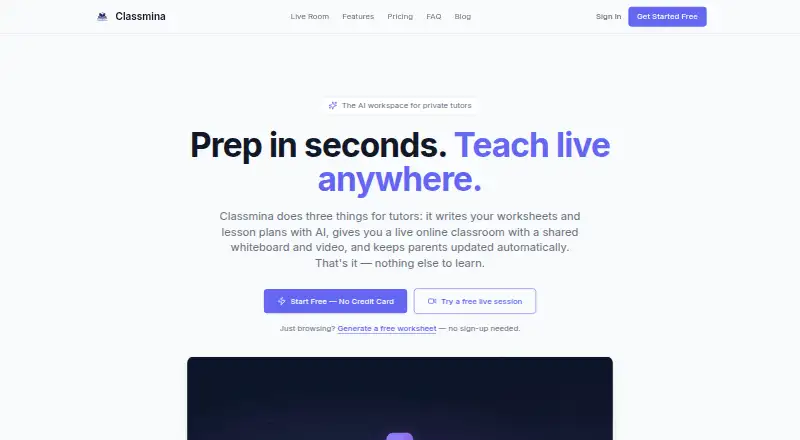 The Classmina homepage