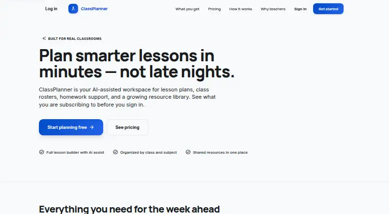 The ClassPlanner homepage
