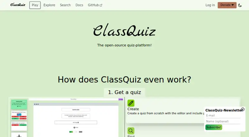 The ClassQuiz homepage