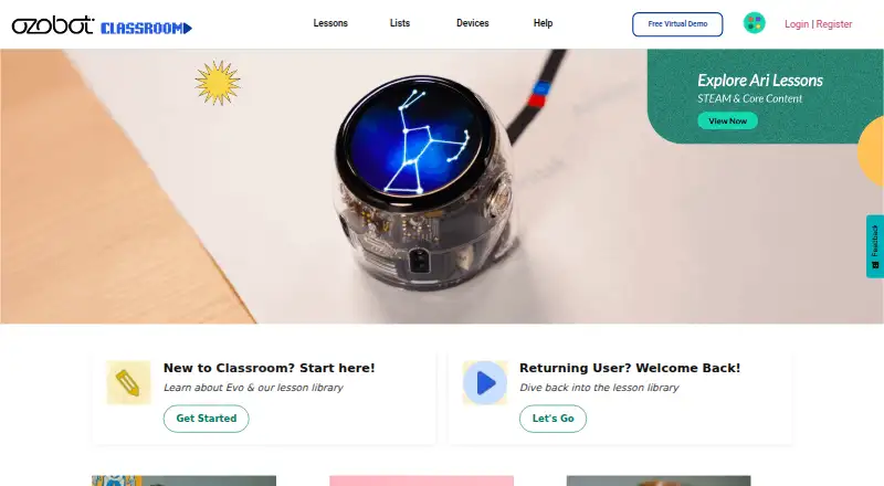 The Ozobot Classroom homepage