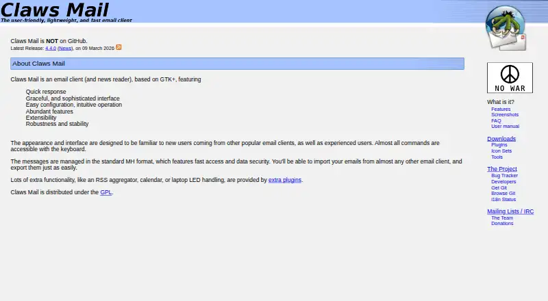 The Claws Mail homepage