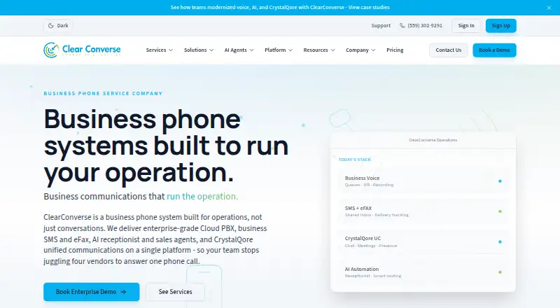 The ClearConverse Cloud PBX homepage