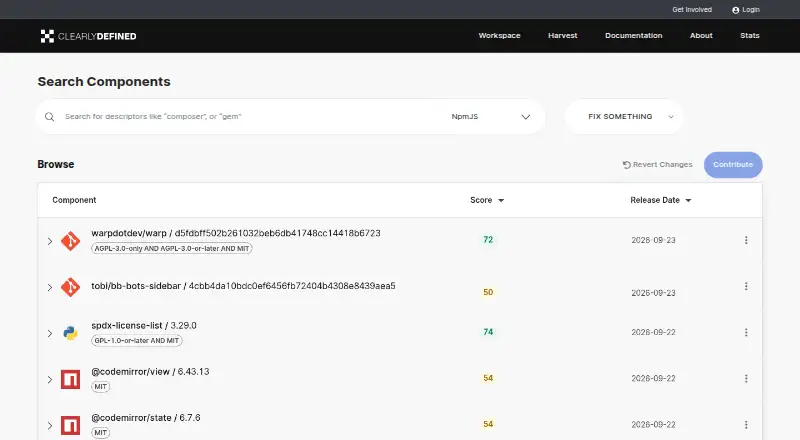 The ClearlyDefined homepage