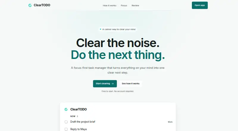 The ClearTODO homepage