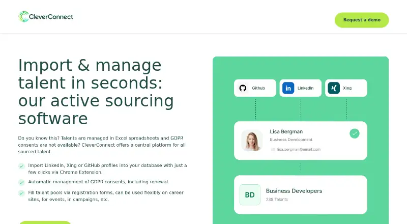 The CleverConnect Active Sourcing homepage