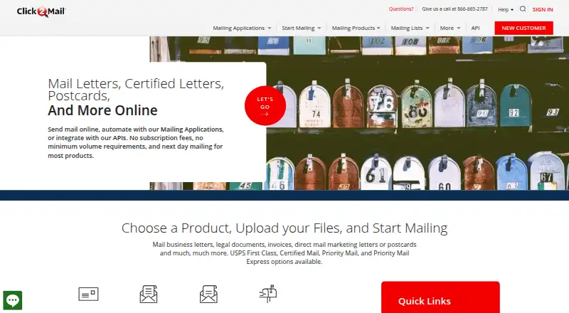 The Click2Mail homepage