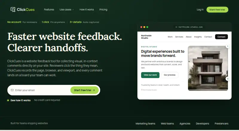 The ClickCues homepage