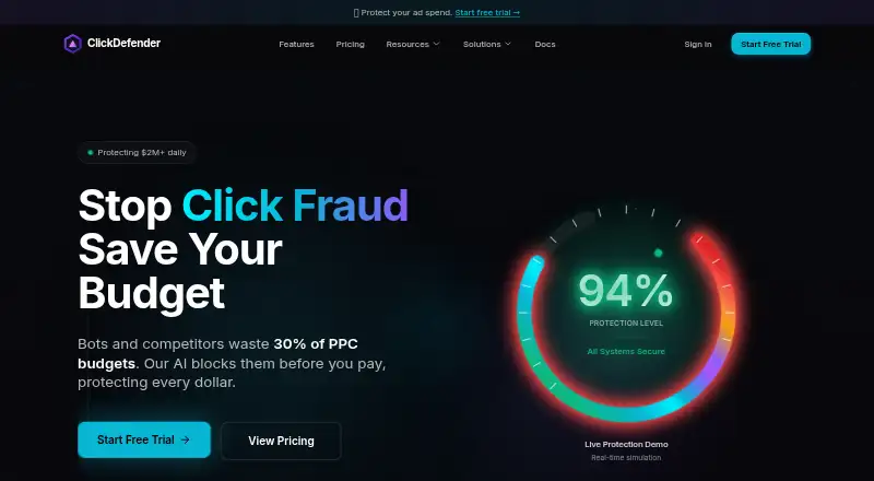 The ClickDefender homepage