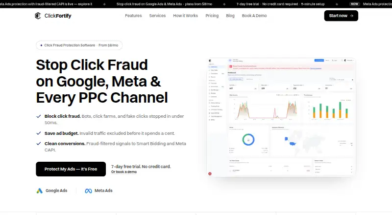 The ClickFortify homepage