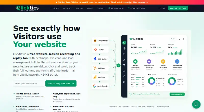 The Clicktics homepage
