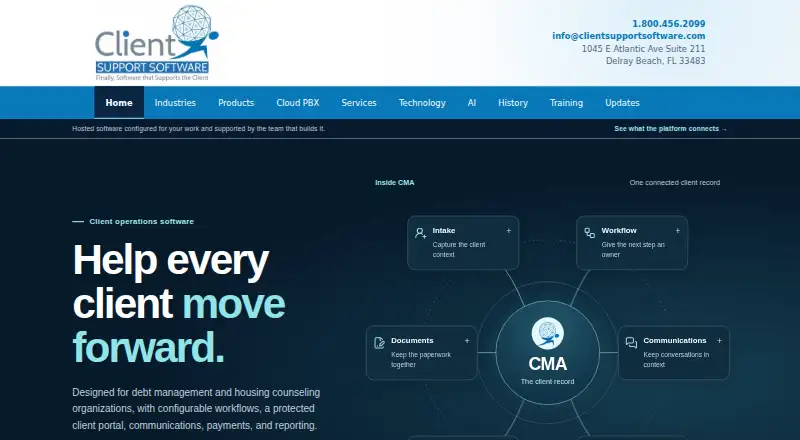 The Client Management Application (CMA) homepage