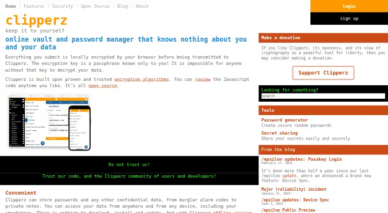 The Clipperz homepage