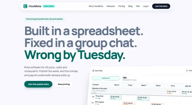 The ClockRota homepage