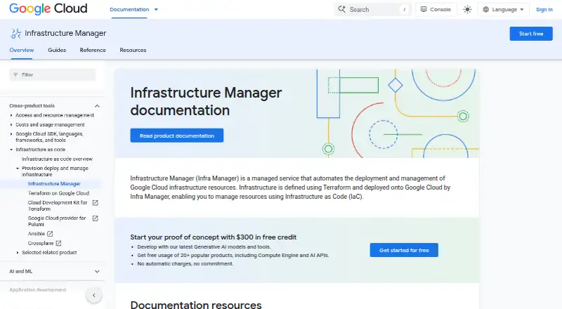 The Google Cloud Infrastructure Manager homepage