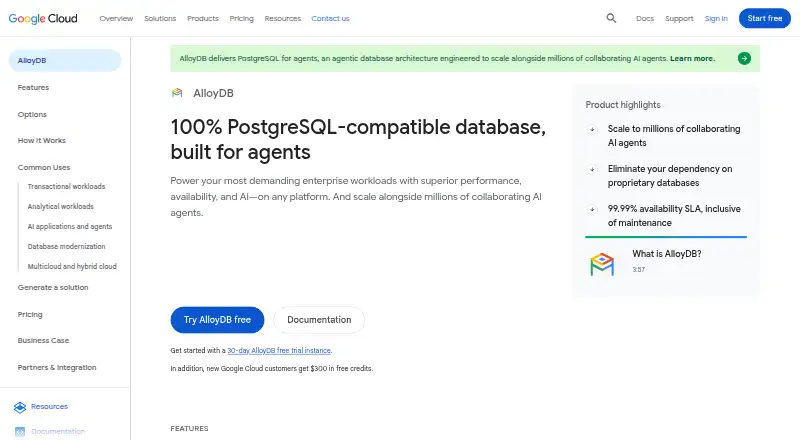The AlloyDB for PostgreSQL homepage