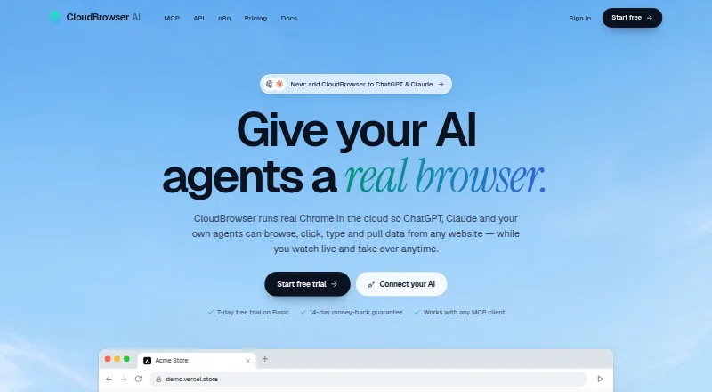 The CloudBrowser AI homepage