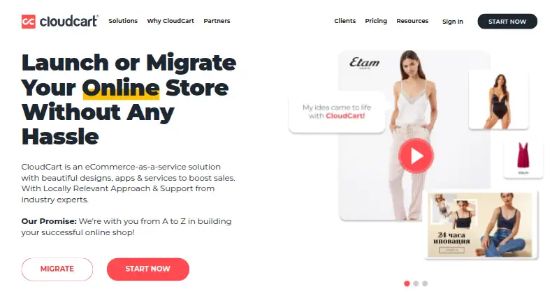 The CloudCart homepage