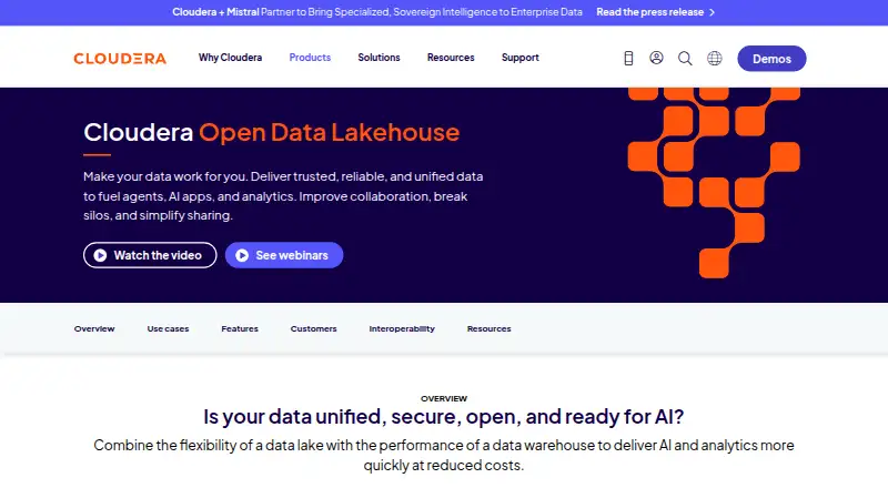 The Cloudera Open Data Lakehouse homepage