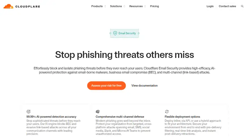 The Cloudflare Email Security homepage